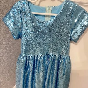 Girls blue sequin dress 6